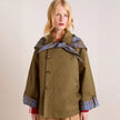 Trench Coat Women Oversized Double-Breasted Plaid-Lined Tartan