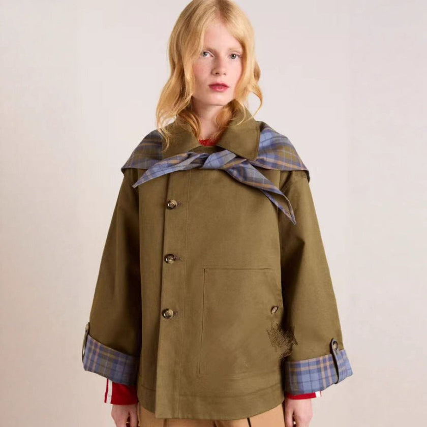 Trench Coat Women Oversized Double-Breasted Plaid-Lined Tartan