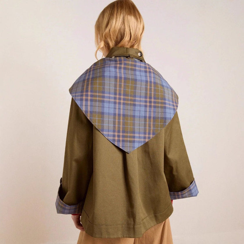 Trench Coat Women Oversized Double-Breasted Plaid-Lined Tartan