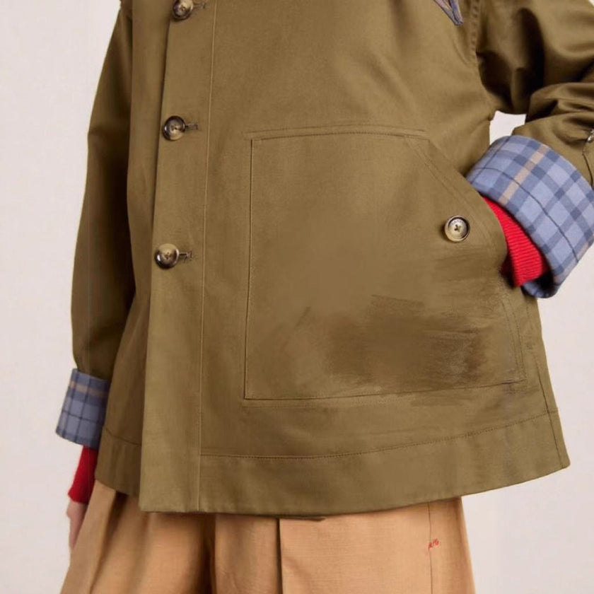 Trench Coat Women Oversized Double-Breasted Plaid-Lined Tartan