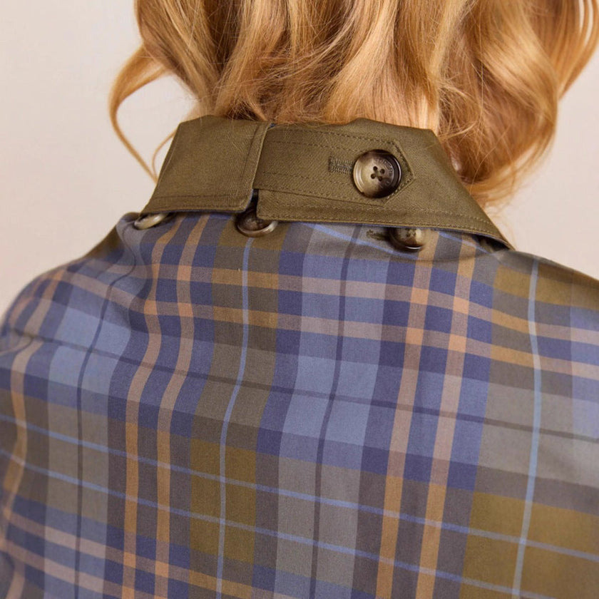 Trench Coat Women Oversized Double-Breasted Plaid-Lined Tartan