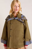 Trench Coat Women Oversized Double-Breasted Plaid-Lined Tartan