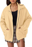 Faux Leather Bomber Jacket Women Oversized Zip-Up Spread Collar