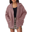 Faux Leather Bomber Jacket Women Oversized Zip-Up Spread Collar