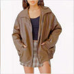 Faux Leather Bomber Jacket Women Oversized Zip-Up Spread Collar