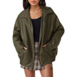 Faux Leather Bomber Jacket Women Oversized Zip-Up Spread Collar