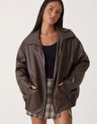Vigdis | Women's Oversized Zip-Up Leather Bomber Jacket
