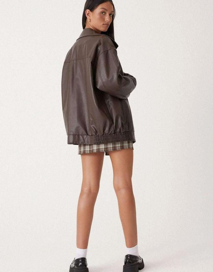 Vigdis | Women's Oversized Zip-Up Leather Bomber Jacket