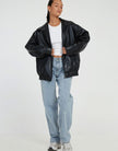 Vigdis | Women's Oversized Zip-Up Leather Bomber Jacket