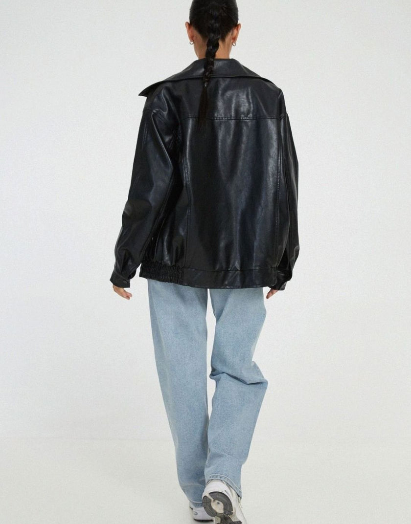 Vigdis | Women's Oversized Zip-Up Leather Bomber Jacket