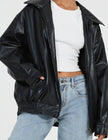 Vigdis | Women's Oversized Zip-Up Leather Bomber Jacket