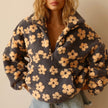 Layla | Women's Oversized Floral Sherpa Fleece Half-Zip Pullover Sweater with Wrap for Layering