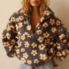 Layla | Women's Oversized Floral Sherpa Fleece Half-Zip Pullover Sweater with Wrap for Layering