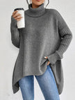 Jinte | Women's Oversized Long Ribbed Turtleneck Sweater Asymmetric Hem for Winter