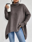Jinte | Women's Oversized Long Ribbed Turtleneck Sweater Asymmetric Hem for Winter