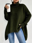 Jinte | Women's Oversized Long Ribbed Turtleneck Sweater Asymmetric Hem for Winter