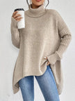 Jinte | Women's Oversized Long Ribbed Turtleneck Sweater Asymmetric Hem for Winter