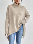 Jinte | Women's Oversized Long Ribbed Turtleneck Sweater Asymmetric Hem for Winter