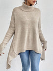 Jinte | Women's Oversized Long Ribbed Turtleneck Sweater Asymmetric Hem for Winter