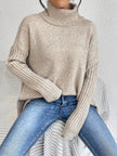 Jinte | Women's Oversized Long Ribbed Turtleneck Sweater Asymmetric Hem for Winter