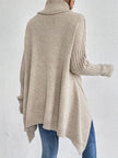Jinte | Women's Oversized Long Ribbed Turtleneck Sweater Asymmetric Hem for Winter