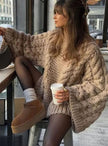 Silke | Women's Oversized Loose Cable-Knit Wide-Sleeve Pullover Sweater with Wrap for Autumn