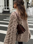 Silke | Women's Oversized Loose Cable-Knit Wide-Sleeve Pullover Sweater with Wrap for Autumn