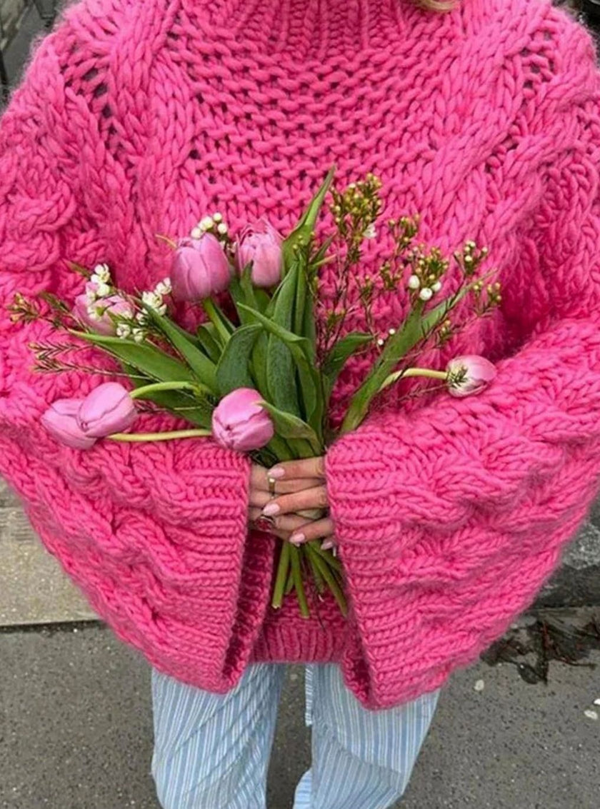 Silke | Women's Oversized Loose Cable-Knit Wide-Sleeve Pullover Sweater with Wrap for Autumn