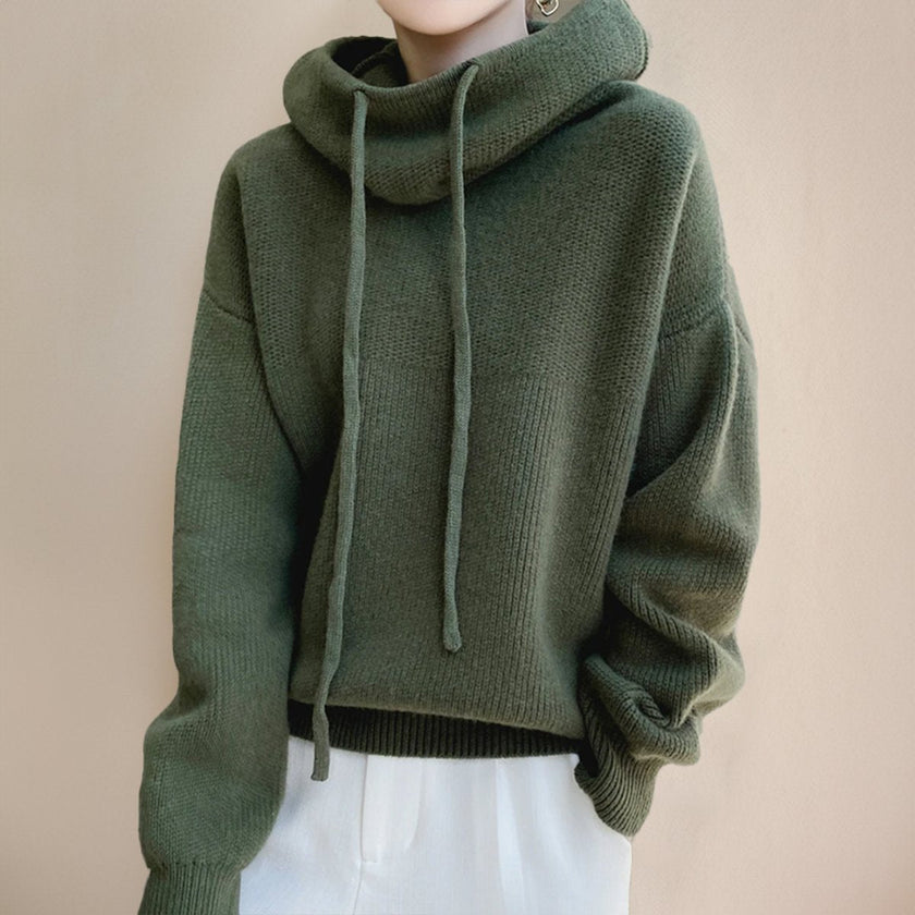 Evi | Women's Oversized Merino Wool Hooded Turtleneck Sweater with Chunky Knit for Everyday