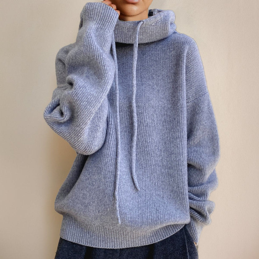 Evi | Women's Oversized Merino Wool Hooded Turtleneck Sweater with Chunky Knit for Everyday