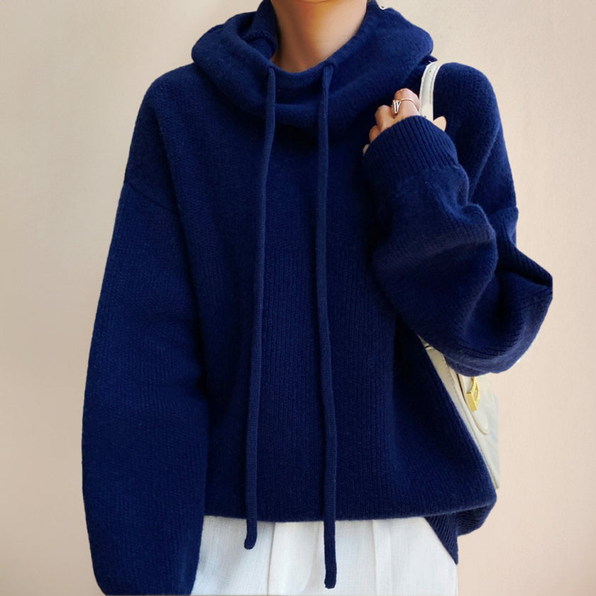 Evi | Women's Oversized Merino Wool Hooded Turtleneck Sweater with Chunky Knit for Everyday