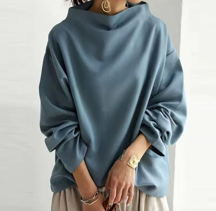 Camila | Women's Oversized Mock-Neck Relaxed Knit Sweater Top with Longline for Layering