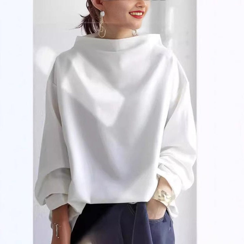Camila | Women's Oversized Mock-Neck Relaxed Knit Sweater Top with Longline for Layering