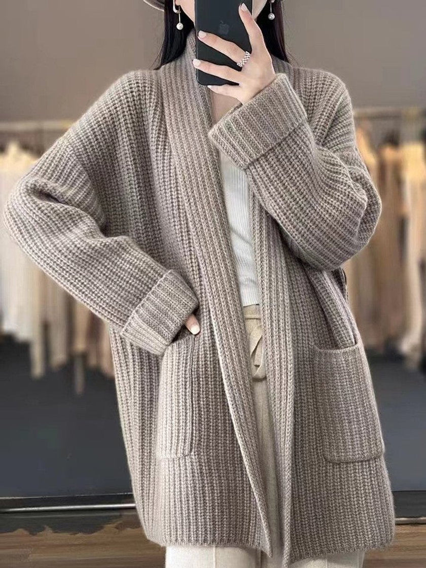 Hannah | Women's Oversized Open-Front Knit Cardigan Scarf Collar with Turtleneck for Layering