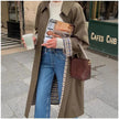 Trench Coat Women Oversized Plaid-Lined Long Cotton Blend