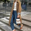 Trench Coat Women Oversized Plaid-Lined Long Cotton Blend