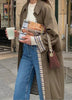 Trench Coat Women Oversized Plaid-Lined Long Cotton Blend