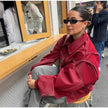 Alba | Women's Red Oversized Quilted Bomber Jacket
