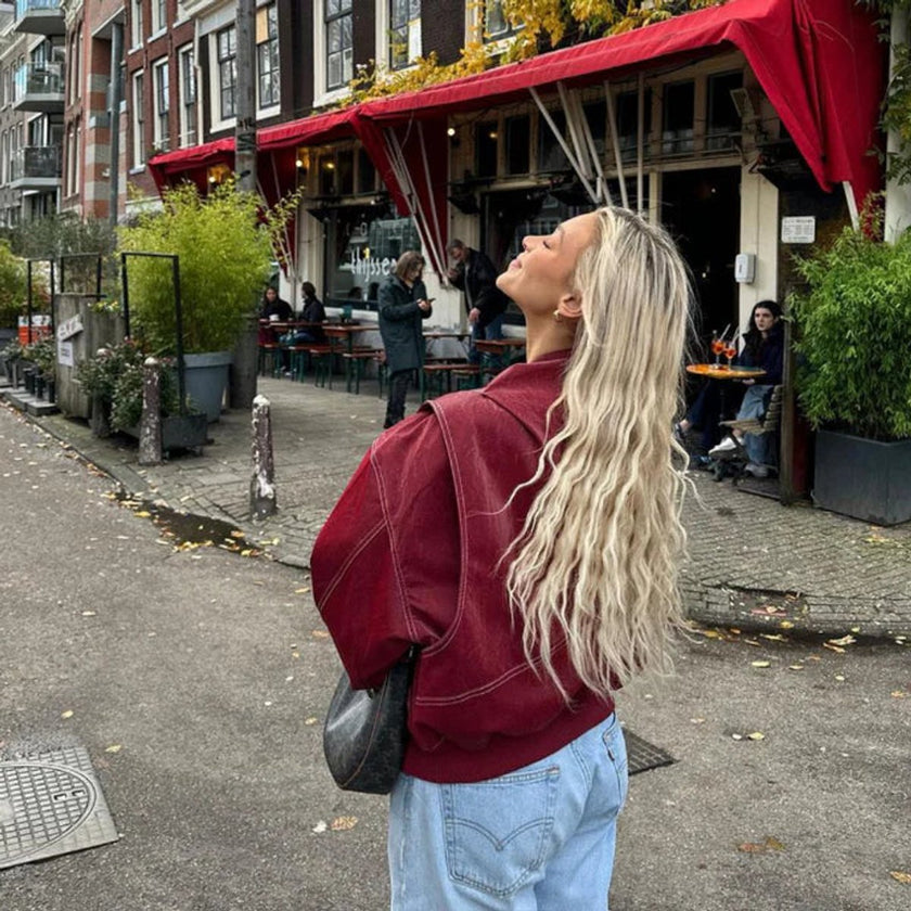 Alba | Women's Red Oversized Quilted Bomber Jacket