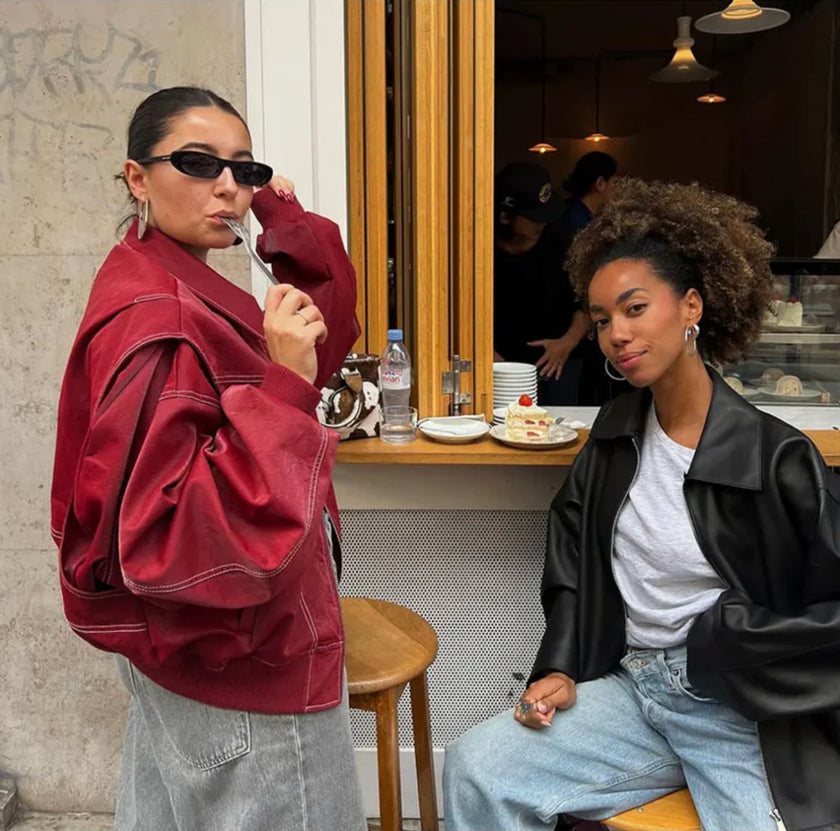Alba | Women's Red Oversized Quilted Bomber Jacket