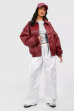 Alba | Women's Red Oversized Quilted Bomber Jacket