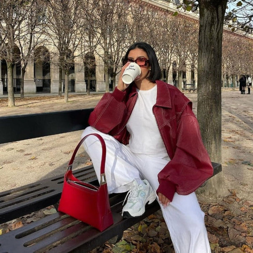 Alba | Women's Red Oversized Quilted Bomber Jacket