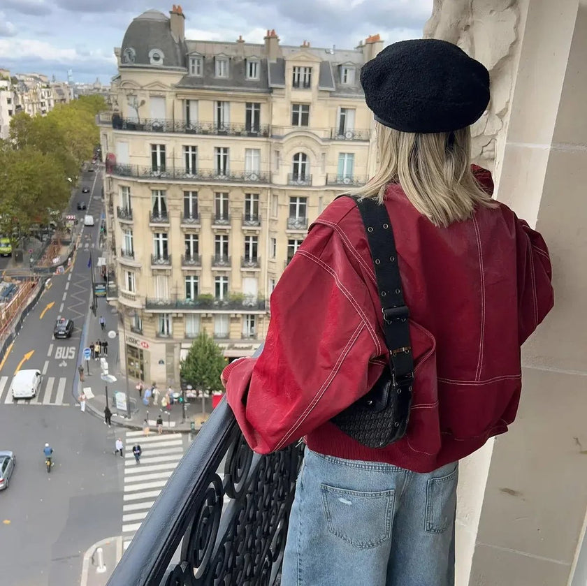 Alba | Women's Red Oversized Quilted Bomber Jacket