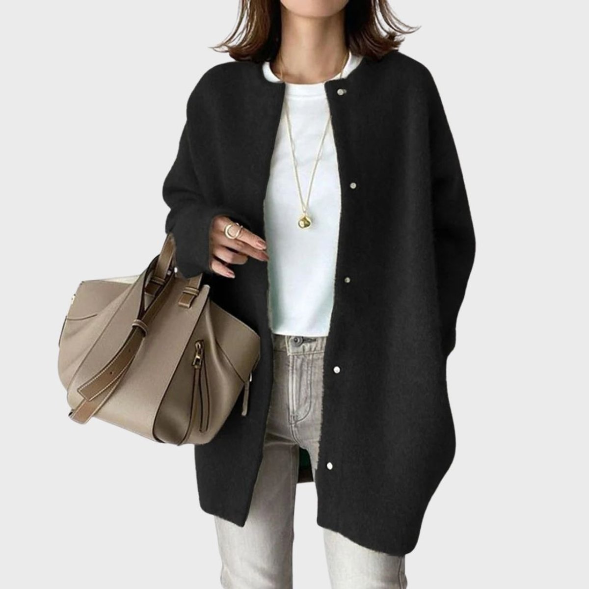 Longline Cashmere Blend Oversized Snap-Button Knit Cardigan for Women | Hazel
