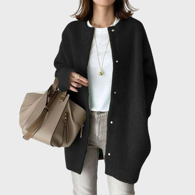 Hazel | Women's Oversized Snap-Button Knit Cardigan with Cashmere Longline for Everyday