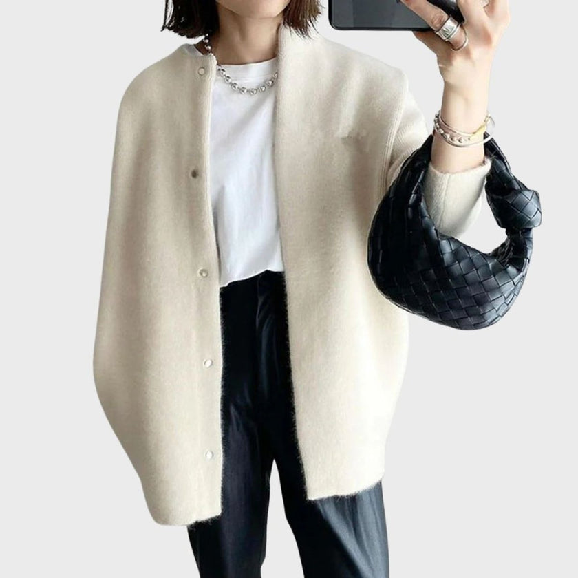 Hazel | Women's Oversized Snap-Button Knit Cardigan with Cashmere Longline for Everyday