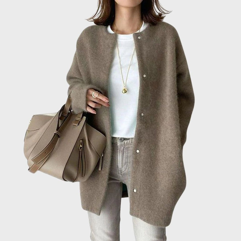 Hazel | Women's Oversized Snap-Button Knit Cardigan with Cashmere Longline for Everyday