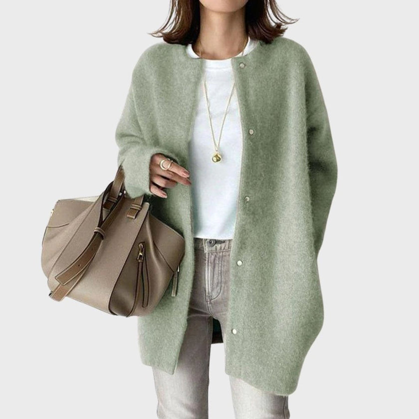 Hazel | Women's Oversized Snap-Button Knit Cardigan with Cashmere Longline for Everyday