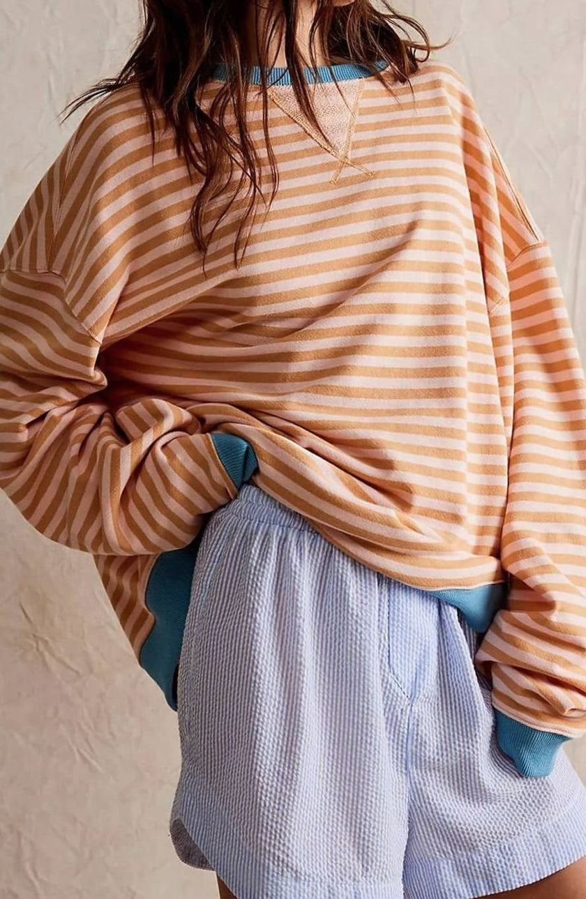 Enya | Women's Oversized Striped Crewneck Jumper Casual Pullover Sweater with Crew-Neck for Winter