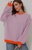 Enya | Women's Oversized Striped Crewneck Jumper Casual Pullover Sweater with Crew-Neck for Winter